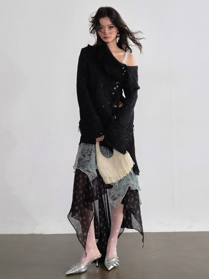 Leopard Chiffon Midi Skirt | Exotic Asymmetrical Ruffle Skirt