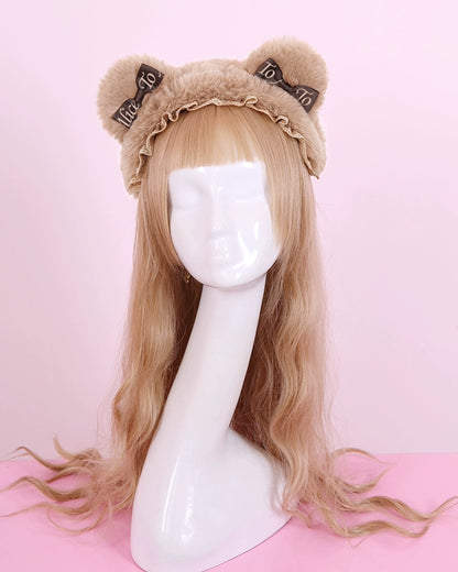 S388 Lolita Winter Furry Bear Bow Headband