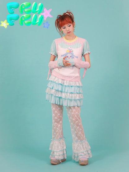 Blue Ruffle Lace Puffy Mini Skirt | Y2K Coquette Cake Skirt