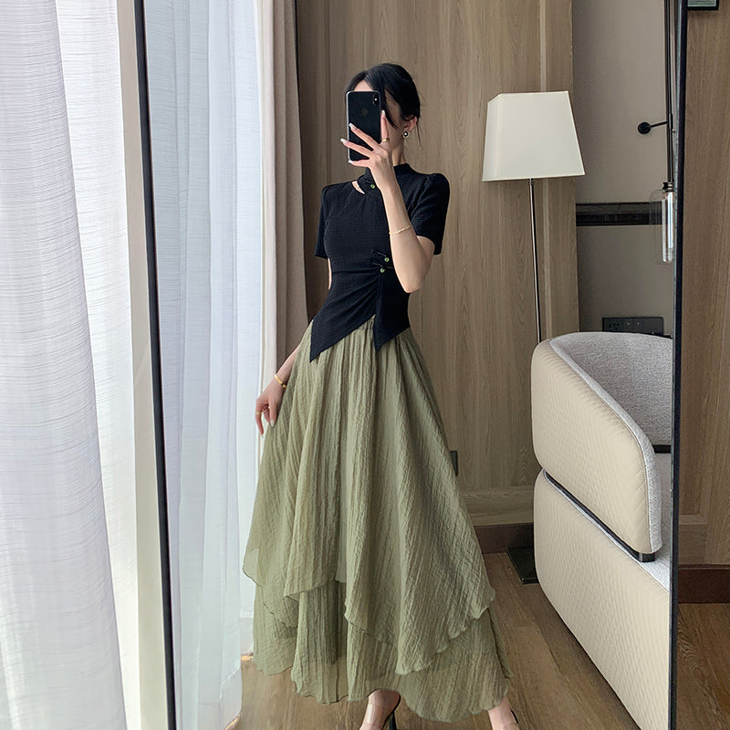 Green Silk A-line Skirt