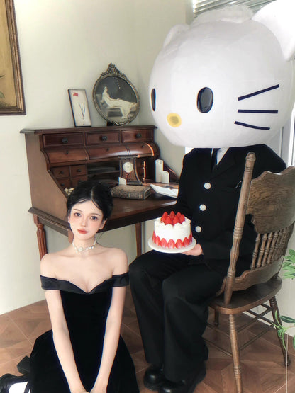 Princess Tuft Dress – High-End Black Satin Bandeau Birthday Gown