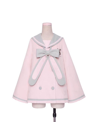 Long-Eared Rabbit Kindergarten 3D Bunny Ear Sailor Collar Tweed Jacket