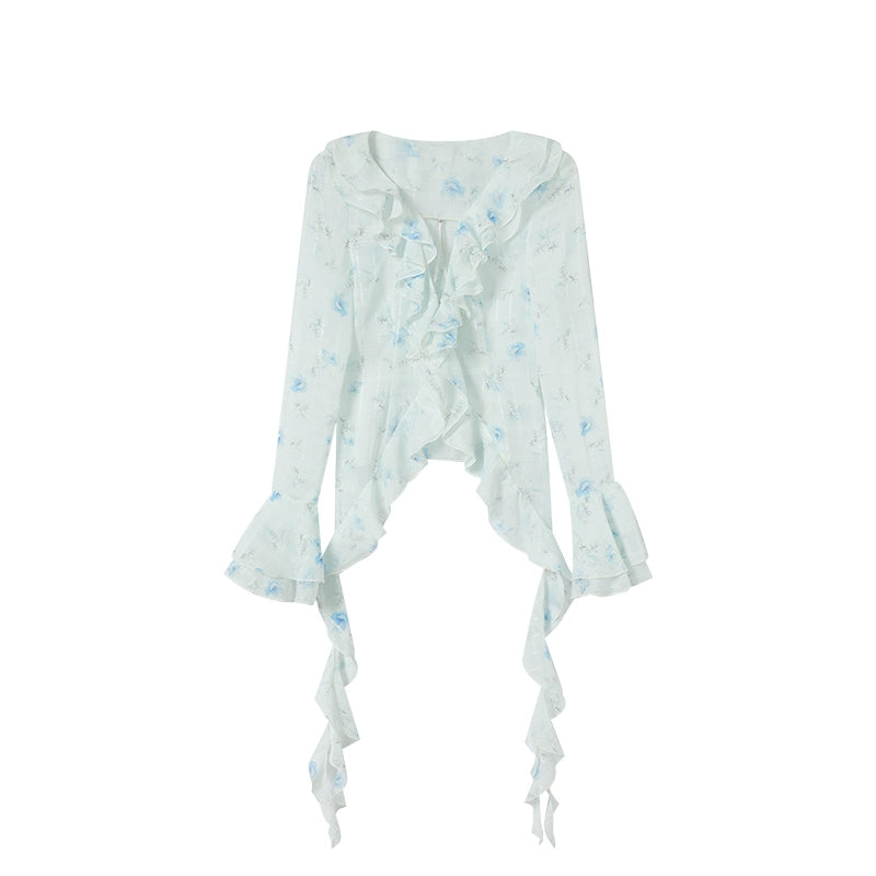 [Semi-Transparent Chiffon] Niche Lace-Up Chiffon Shirt - Summer Edition