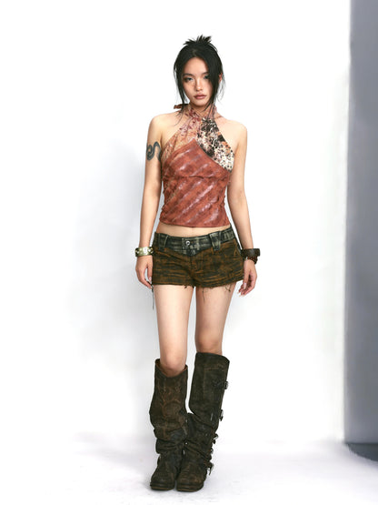 Leather Panel Slim Shorts – Rugged Vintage Finish