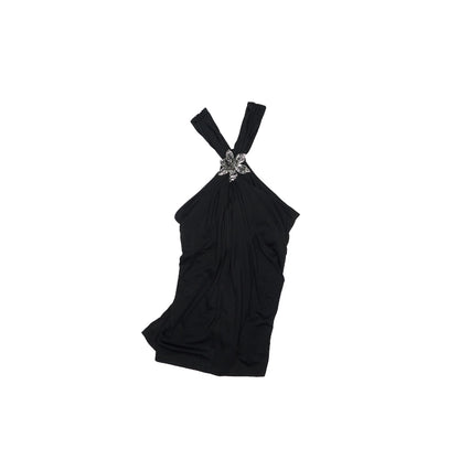 Shirred Neck Halterneck Sleeveless Top – Acetate Camisole with Buttons