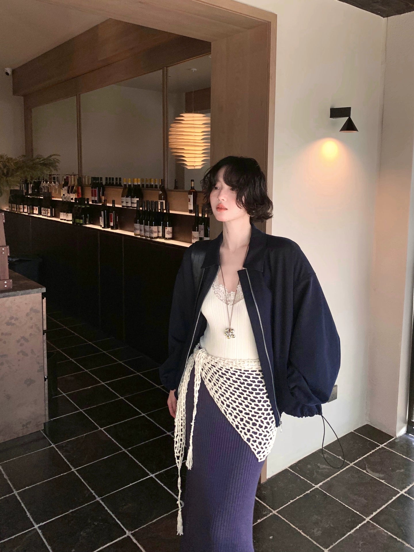 Navy Zip-Up Cropped Jacket – Hong Kong Retro Autumn Casual Outerwear