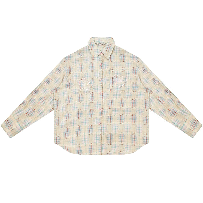 Checkered Long Sleeve Shirt | Medium-Length Retro Design for Spring/Summer