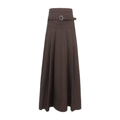 Mountain and River Solid Color Long Pleated Skirt