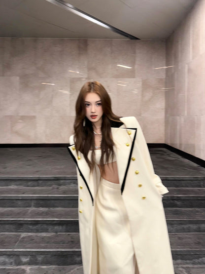 Luxe Suit Coat – High-End Midi-Length Double-Breasted Silhouette