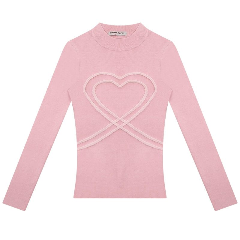 Love Half High Collar Top | Slim Fit Knitted Retro Design for Autumn/Winter