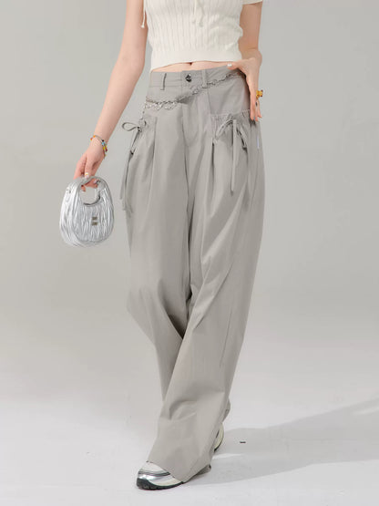 Retro Gray Wide-Leg Pants | High Waist Slim Fit Summer Casual Style