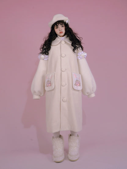 Doll Print Woolen Coat
