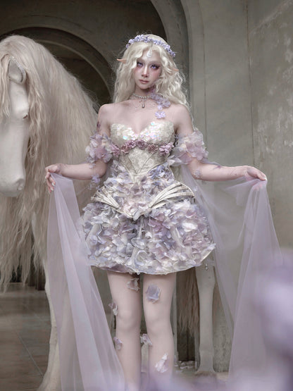 3D Floral Fairy Mini Skirt | Elastic Waist Princess Skirt