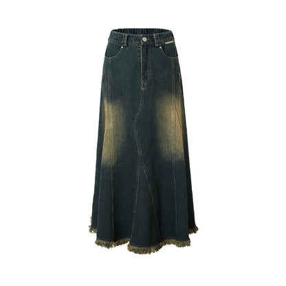 Lavaggio vintage piccoli prese design irregolare gonna in denim