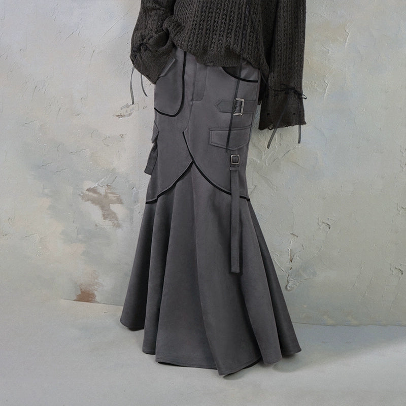 Mist Island Suede Retro Patchwork Fishtail Skirt