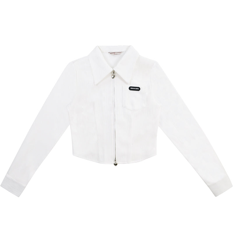 Polo Neck Double Zip White Shirt