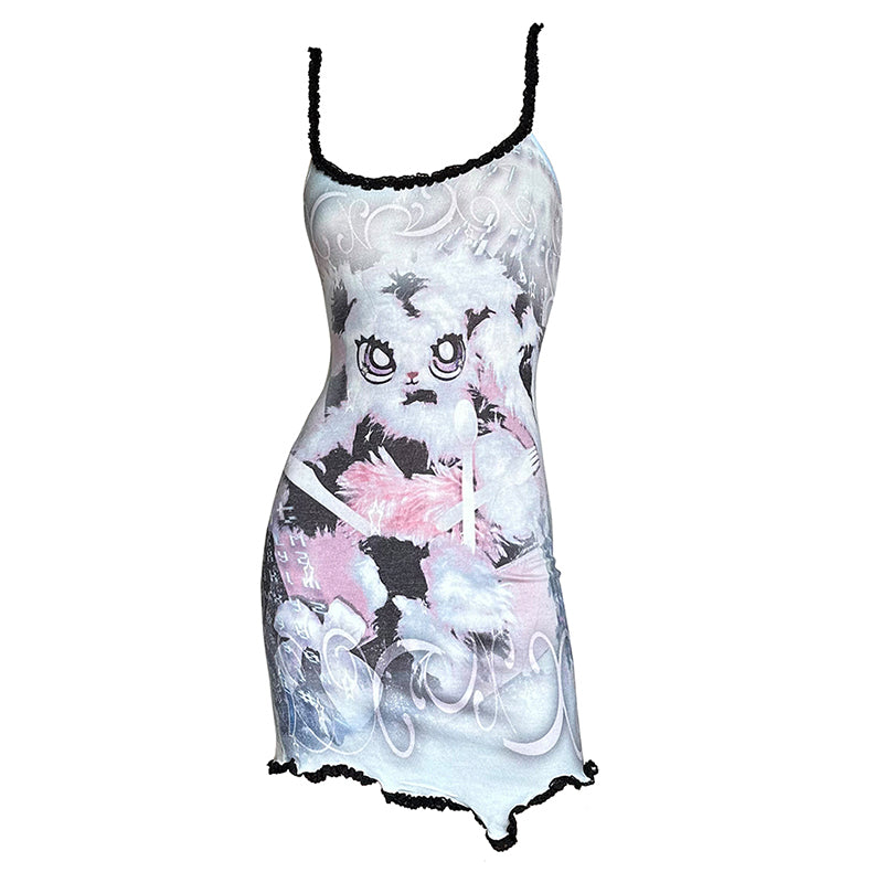 Abandoned Bunny Print Strap Dress