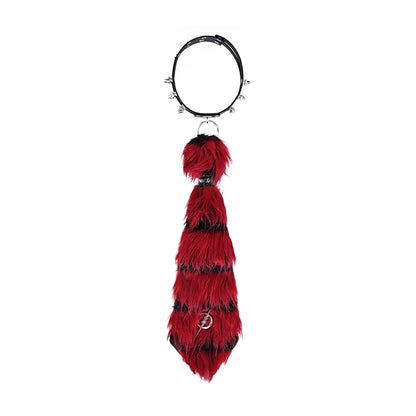 Red & Black Fur Collar Punk Rivet Choker Y2K Top (Unisex)