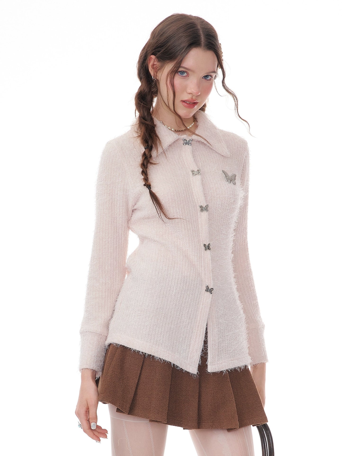 Butterfly Embroidered Thick Cardigan | Slim Fit Long Sleeve Retro Jacket for Autumn/Winter