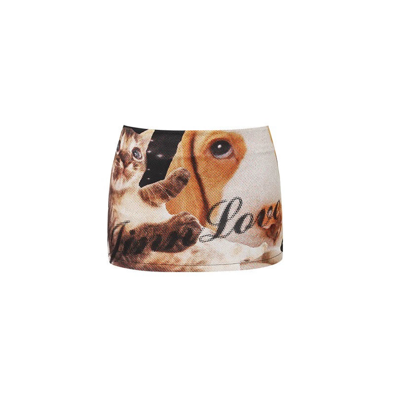 Satin Print Low Waist Skirt