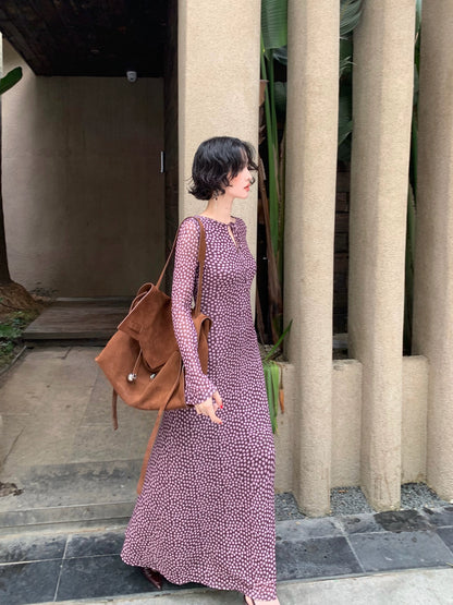 Feiyi Qingyun Polka Dot Maxi Dress – Hong Kong Retro Elegant Fall Style