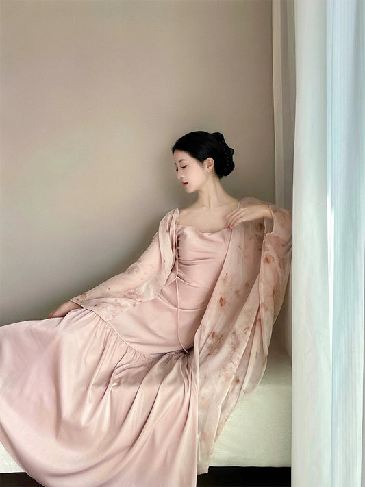 New Chinese Satin Slip Dress – Retro-Inspired Bridal Morning Robe