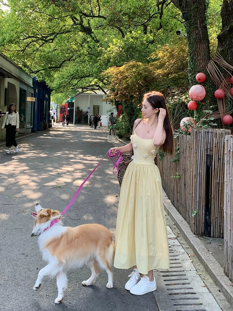 [Falling in Love Rose Garden] Yellow Long Dress - Gentle Wind Style