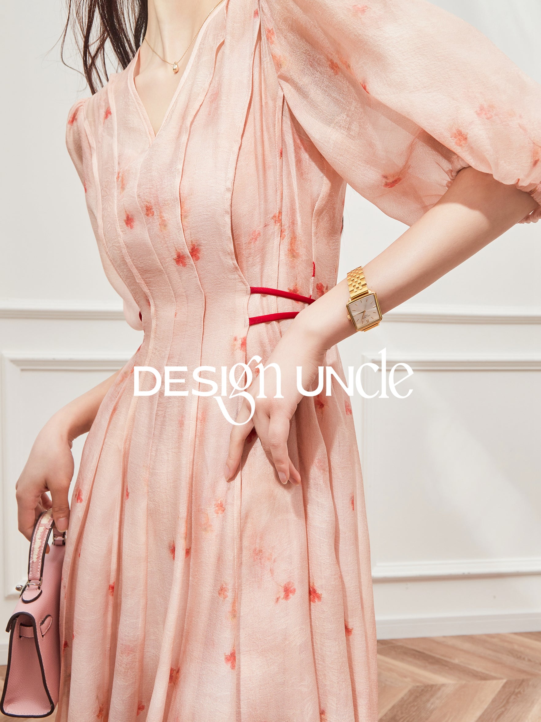 Pink French Tie-Up Long Dress