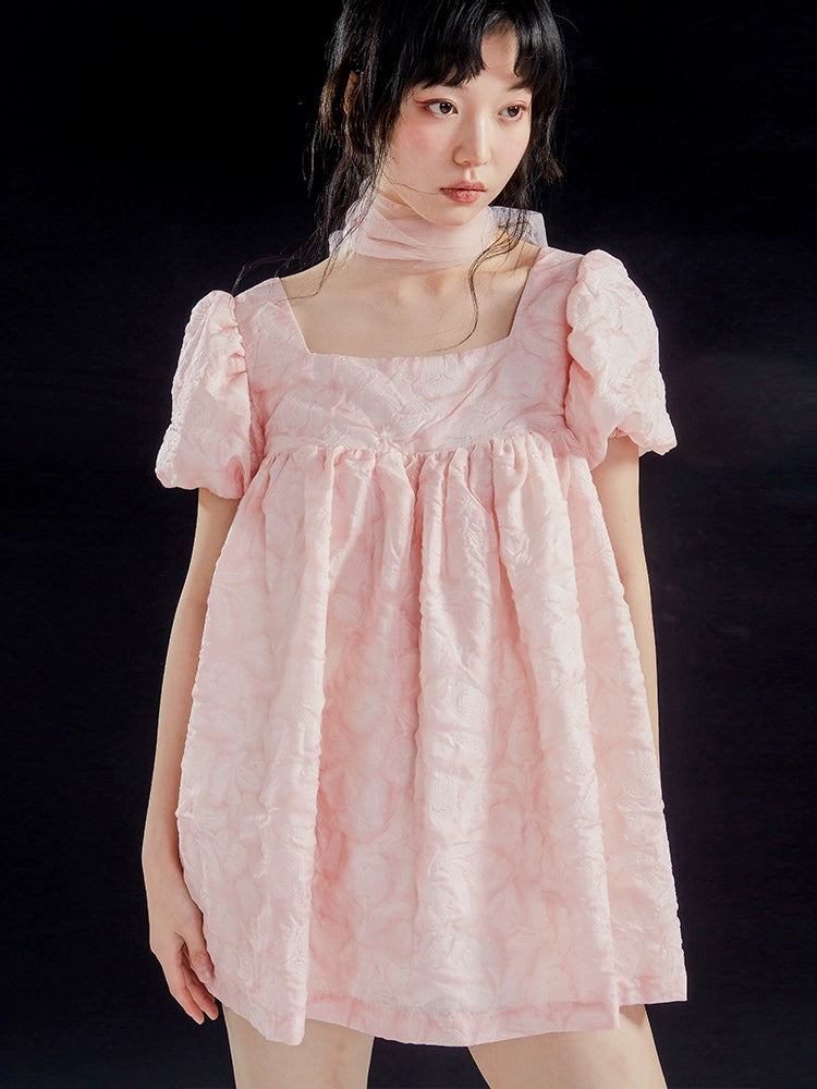 Original Pink Tulip Texture Bubble Sleeve Doll Dress