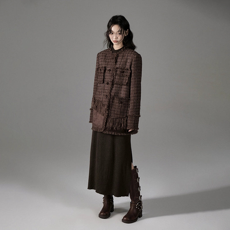 Chaos Twilight Rough Tweed Tassel Short Coat