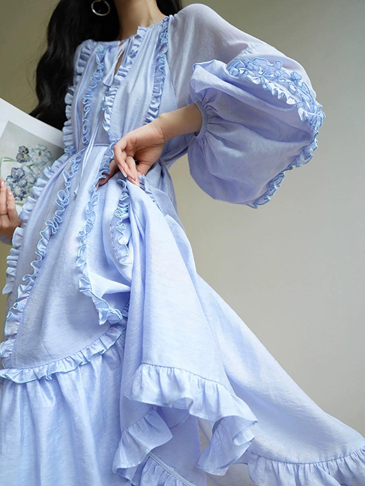 Linen Holiday Maxi Dress – Ruffled Edge Romantic Look