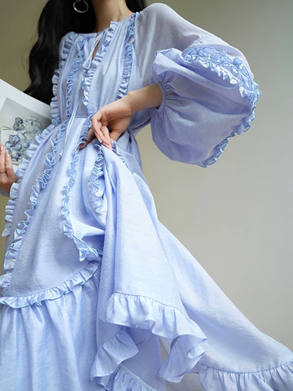 Linen Holiday Maxi Dress – Ruffled Edge Romantic Look