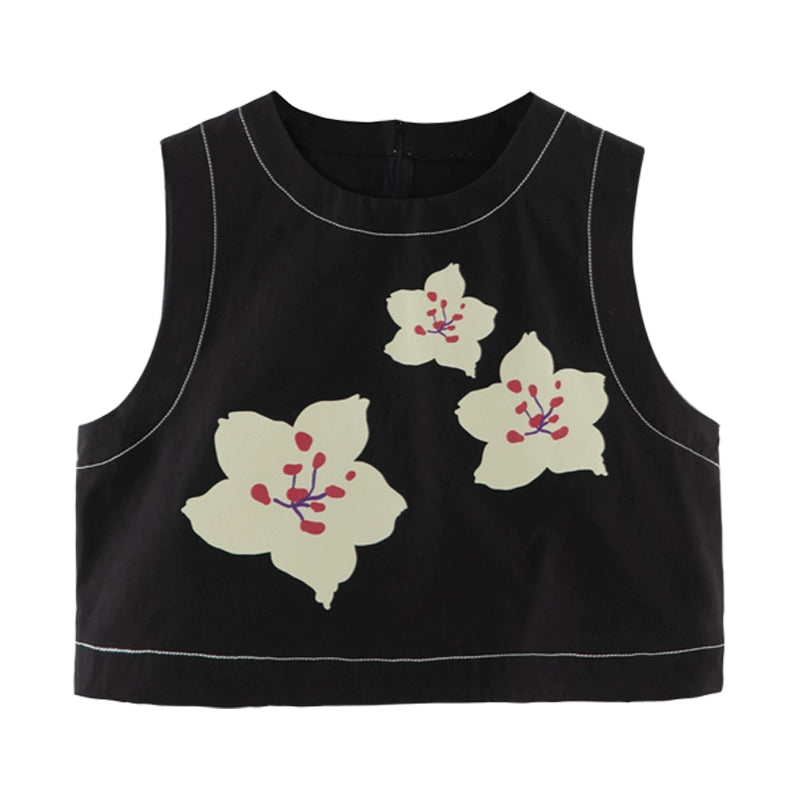 Sakura Print Open Back Sleeveless Tank Top