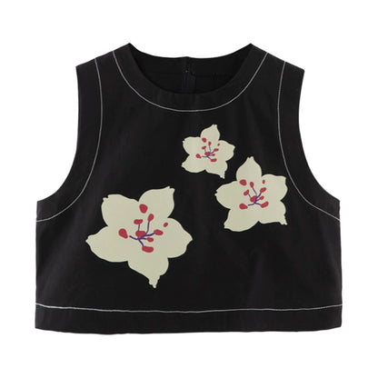 Sakura Print Open Back Looveless Top Top