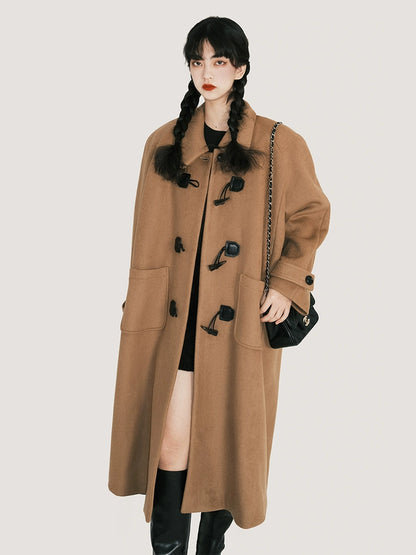 Camel Double Sided Wool Medium Length Coat