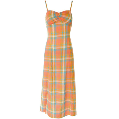 Orange Checkered Dress | Slim Fit American Retro Strap Design