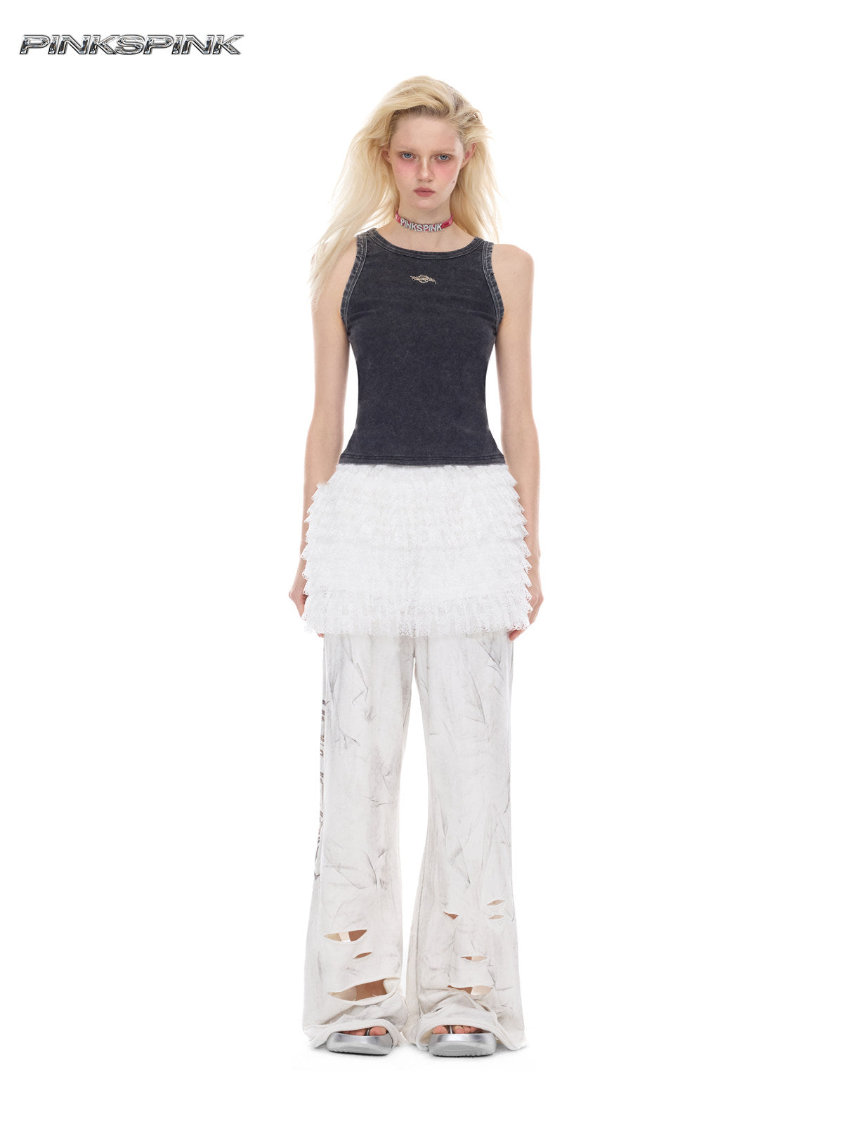 Electric Moon Distressed Coated Flared Sweatpants – Unisex Y2K Rock Fit