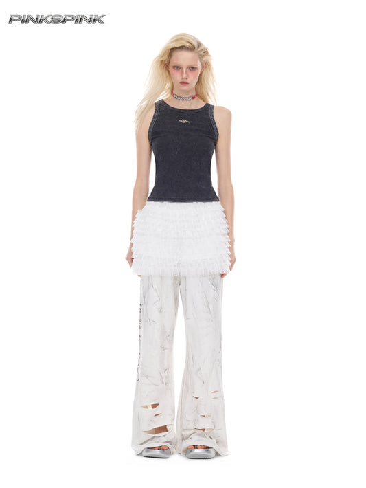 Electric Moon Distressed Coated Flared Sweatpants – Unisex Y2K Rock Fit