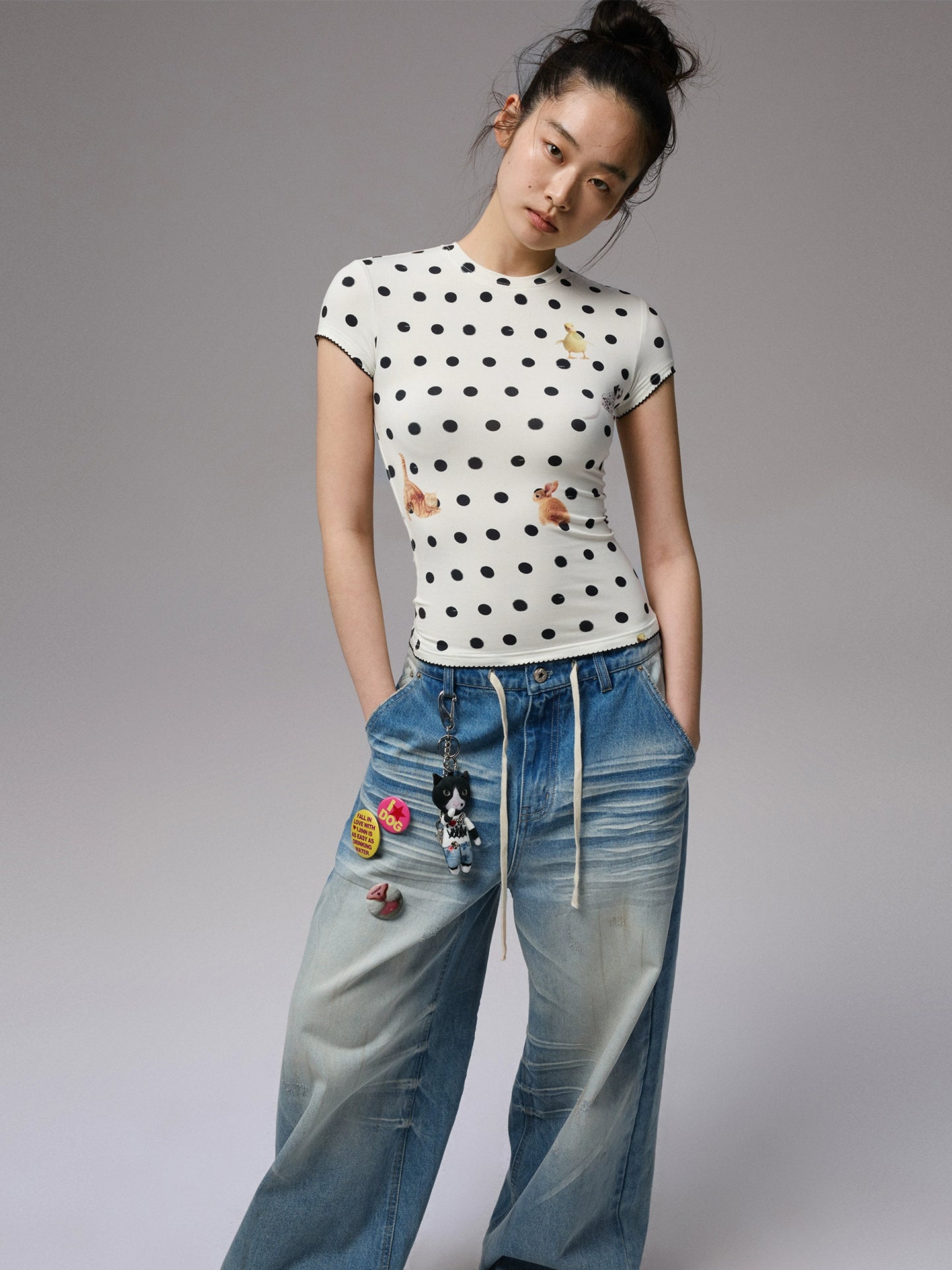 Animal Polka Dot Print T-Shirt – Slim Fit Crew Neck Short Sleeve