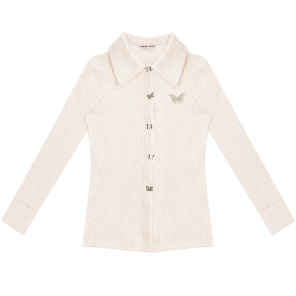 Butterfly Embroidered Thick Cardigan | Slim Fit Long Sleeve Retro Jacket for Autumn/Winter