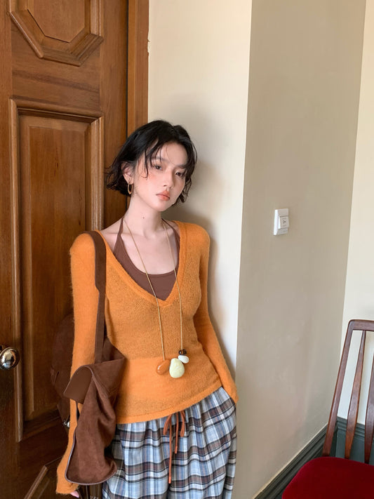 Rouzhiyin Knit Cover-Up & Halter Camisole Two-Piece Set – Hong Kong Retro Autumn