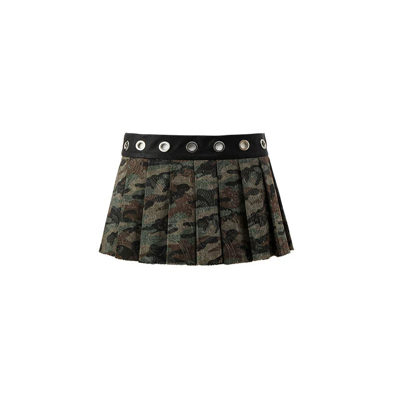 Patchwork Camouflage Pleated Skirt – Vintage Cargo Chic Style