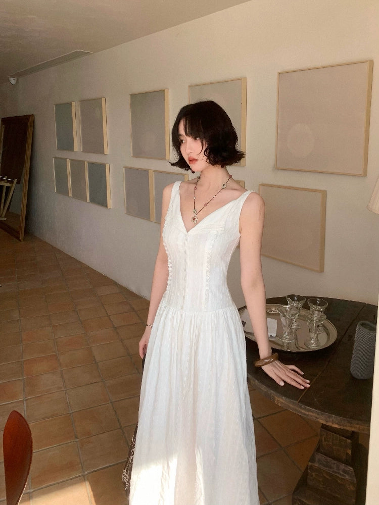 [Cloud Dream Dance] French Suspender Lapel Maxi Dress