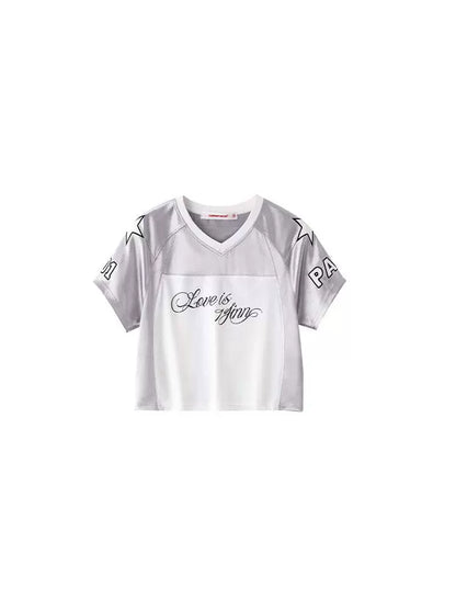 Energetic Girl Patchwork Embroidered Cropped Tennis Jersey