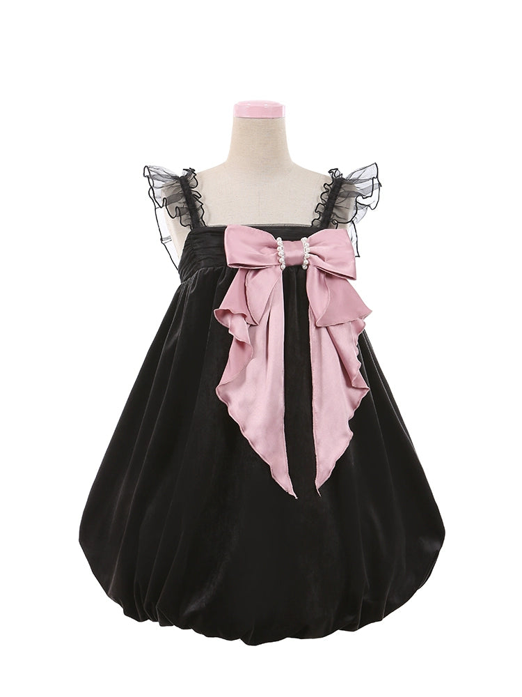 Pearl Girl 3D Big Bow Velvet Bud Sundress