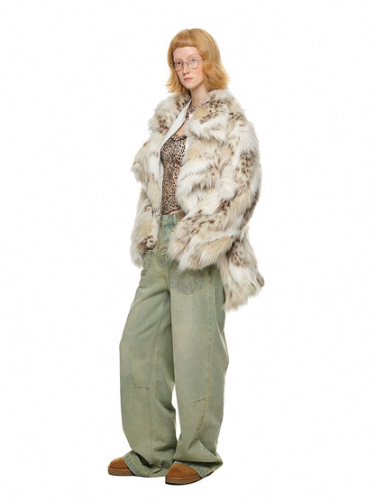 Leopard Print Eco-Fur Coat with Large Lapel – Autumn/Winter Statement Outerwear