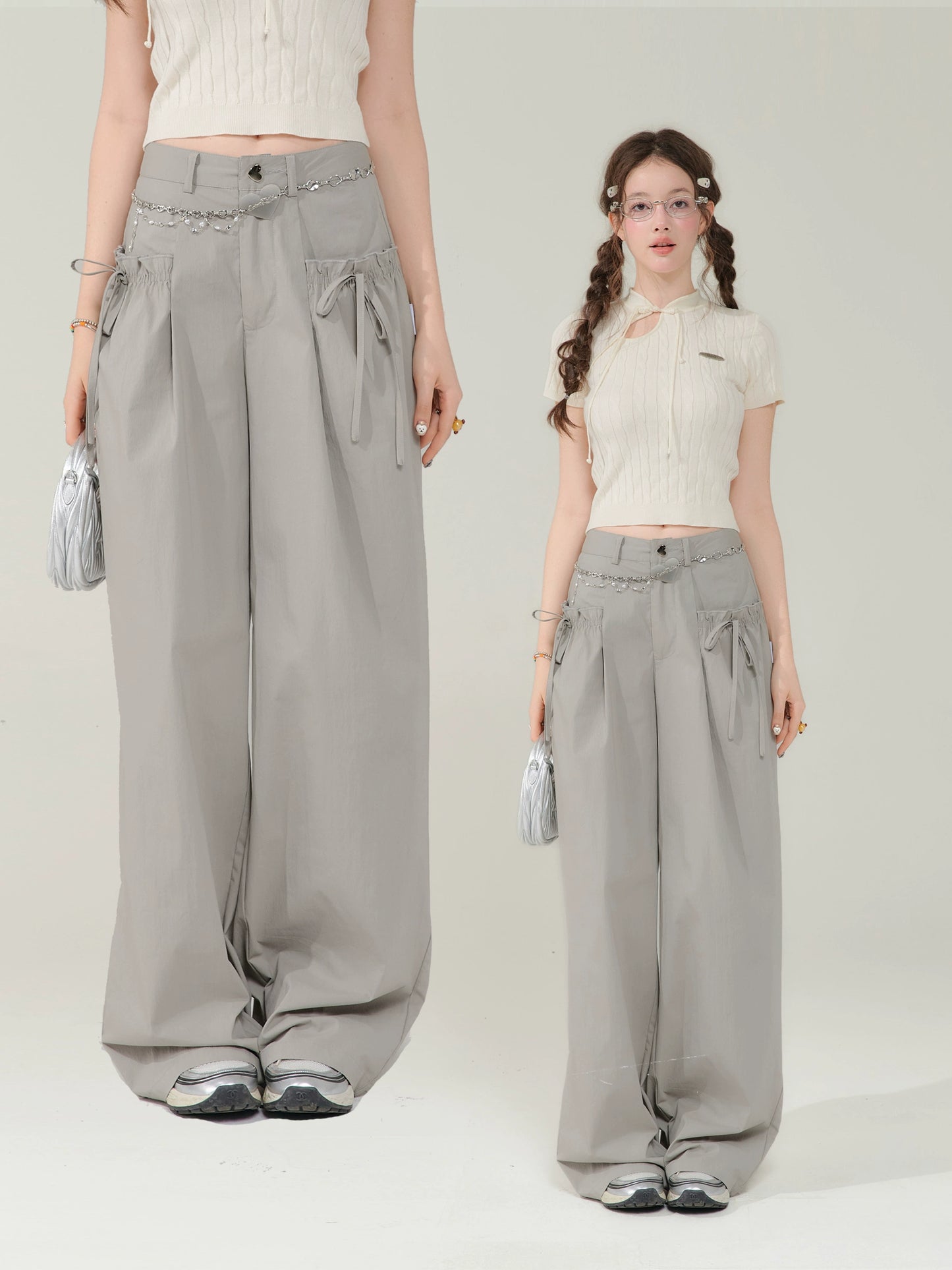 Retro Gray Wide-Leg Pants | High Waist Slim Fit Summer Casual Style