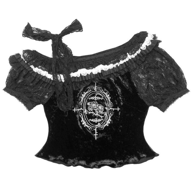 Dark Velvet Lace Embroidery Tee