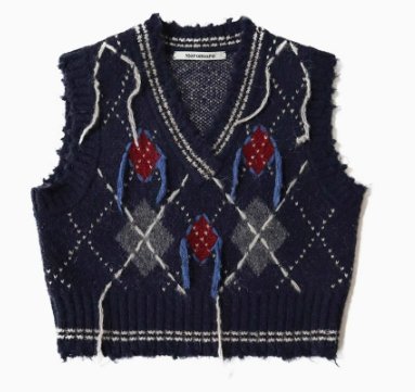 Tassel V-neck Diamond Knit Vest