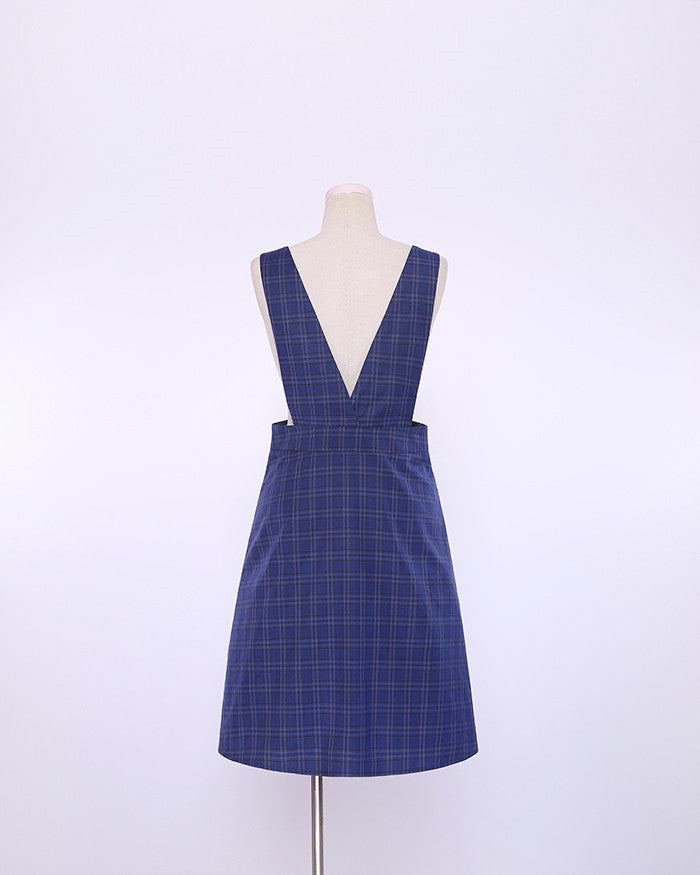 J42318 Premium Student V-Neck Plaid Strap Skirt